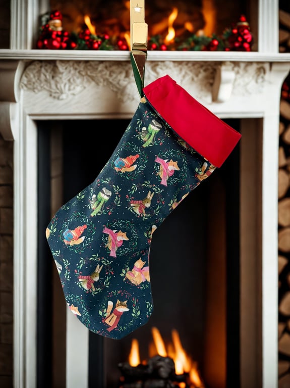 Festive Woodland Animals Christmas Stocking