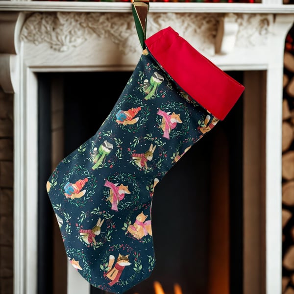 Festive Woodland Animals Christmas Stocking