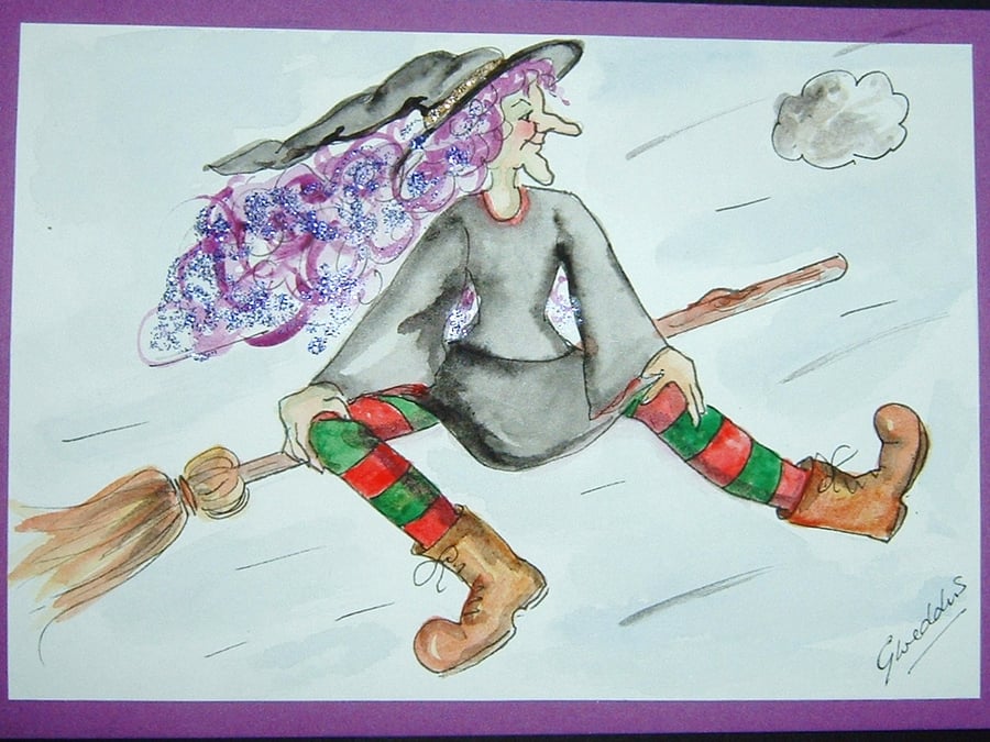 art painting watercolour cartoon Halloween witch original 139
