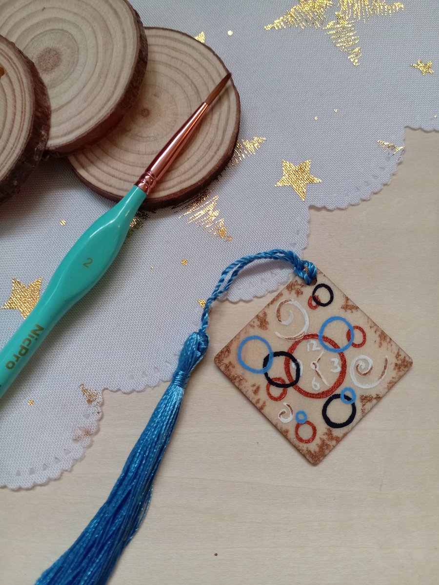 Wooden clock bookmark 