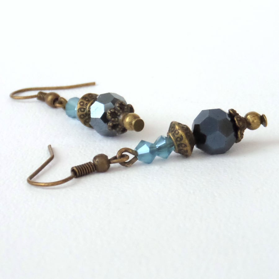 Crystal and bronze earrings, vintage inspired