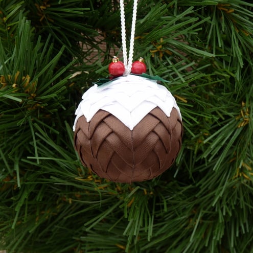 Christmas Pudding Hanging Decorations Made from Ribbon