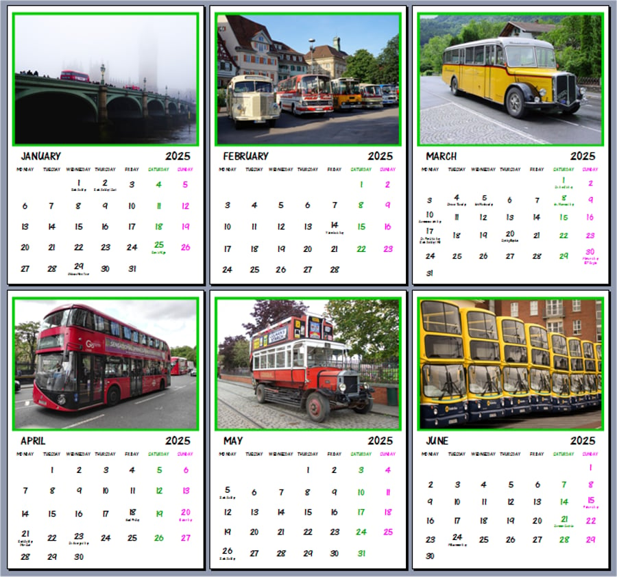 2025 A4 Bus Calendar 