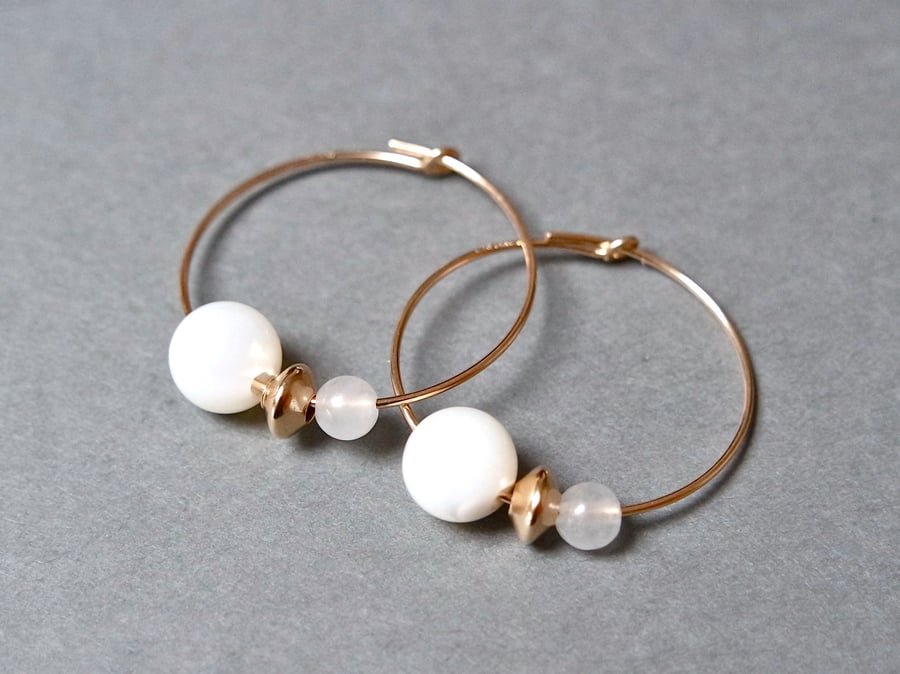Gold Filled Hoops - Mother of Pearl Quartz