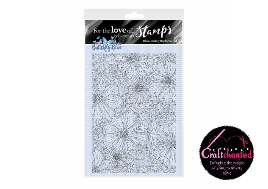 For The Love Of Stamps Butterfly Blue Blossoming Background A6 Clear Stamp Set