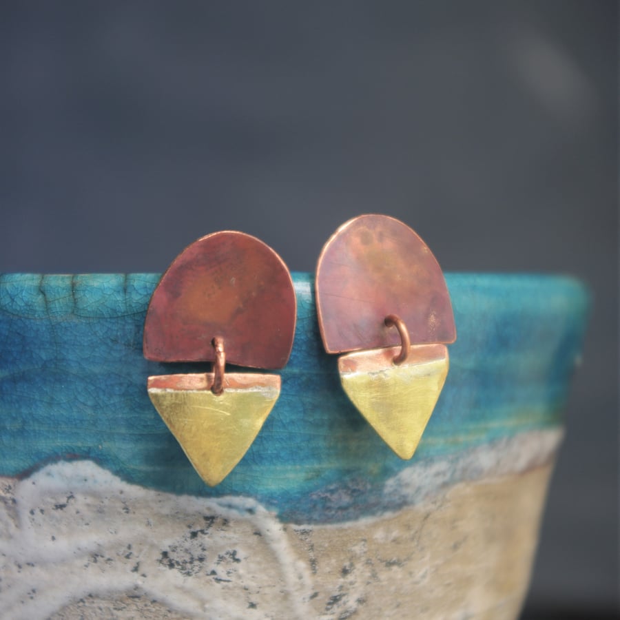 Copper and Brass Geometric  Earrings