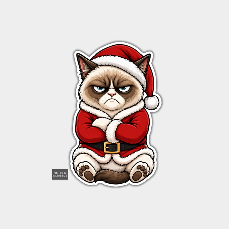 Funny Christmas Sticker Vinyl Xmas Decal For Adults - Grumpy Santa Cat