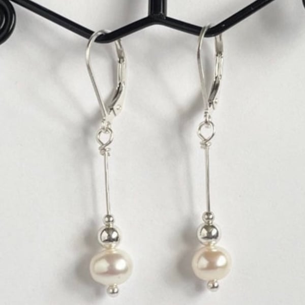 Sterling Silver Freshwater Cultured Dangle Pearl Earrings