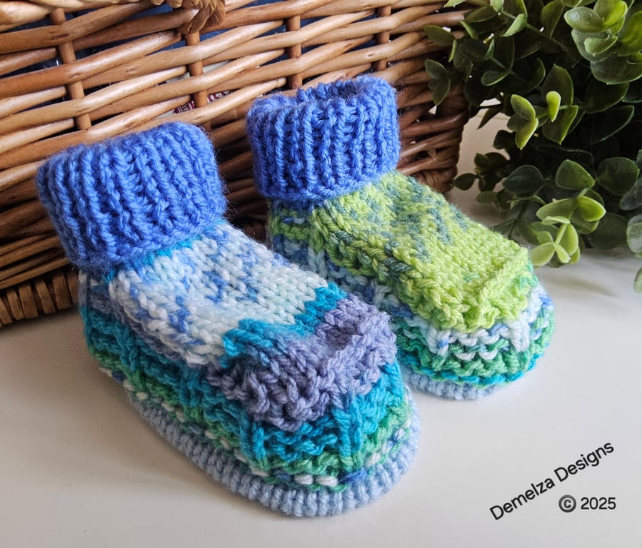 Baby Boy's Hand Knitted Booties 3-6 months size 