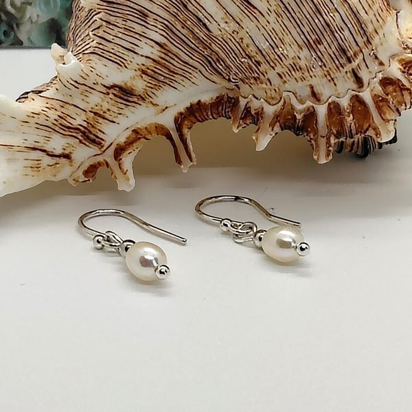 freshwater pearl drop earrings soft white colour sterling silver