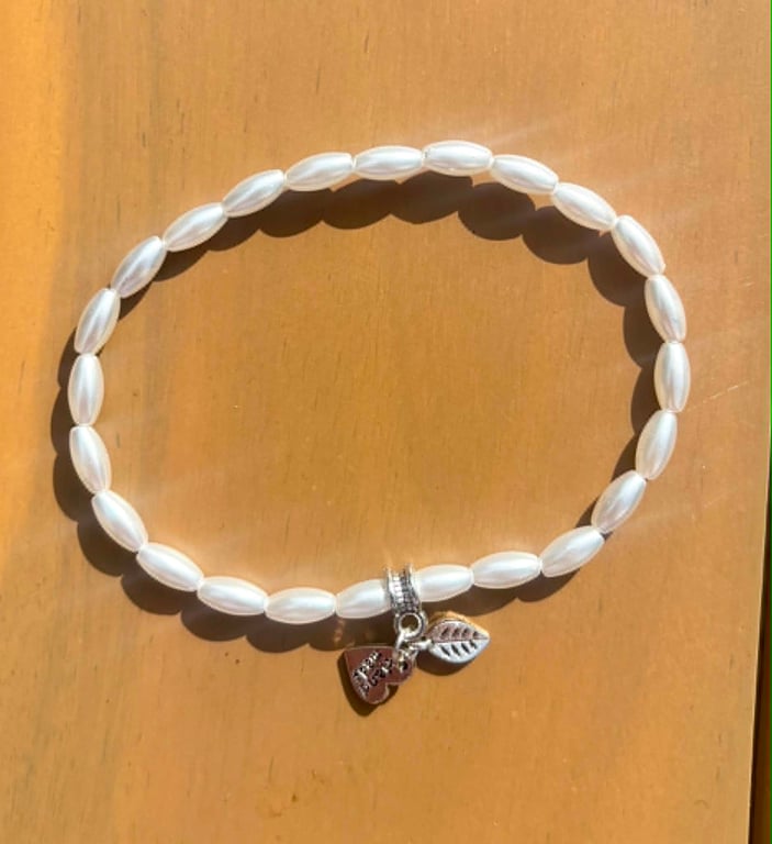 Handmade Small Pearl-Look Beaded Bracelet with Silver-Tone Accent