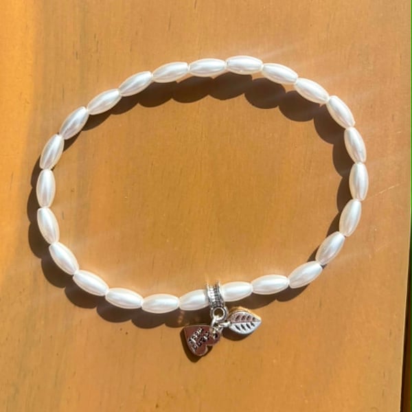 Handmade Small Pearl-Look Beaded Bracelet with Silver-Tone Accent