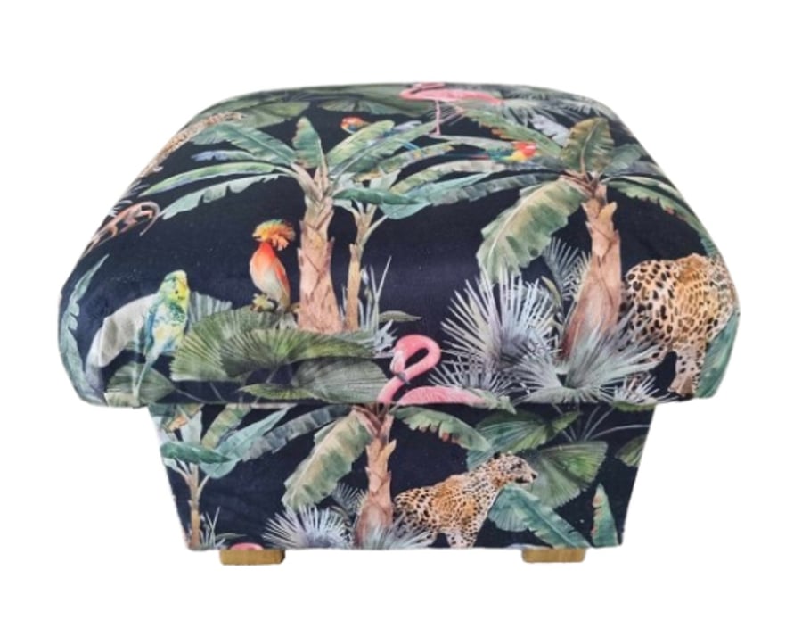 Storage Footstool Jungle Animals Velvet Fabric Pouffe Ottoman Leopards Safari 