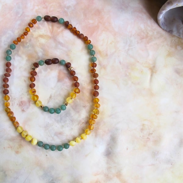 "The Chloe" Necklace: A Symphony of Baltic Amber and Jade