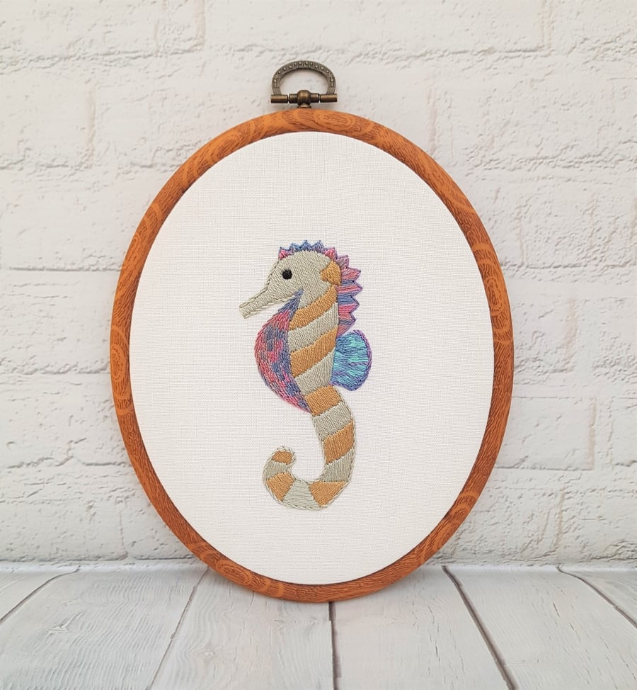 Seahorse, Ocean Hand Embroidery Hoop