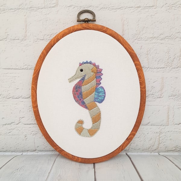 Seahorse, Ocean Hand Embroidery Hoop