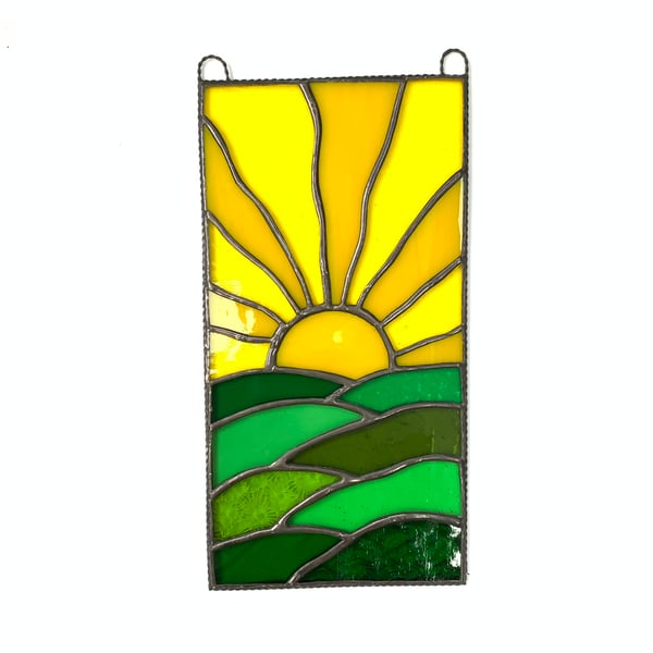 Stained Glass Large Sunrise Panel Suncatcher - Handmade Window Decoration 