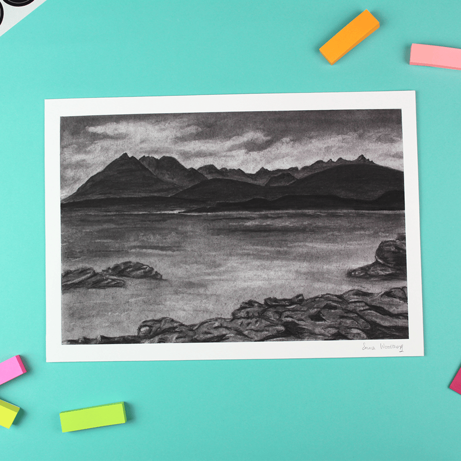 Skye Cuillin Seascape, Unframed Giclee Print, A4