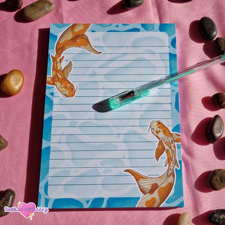 Koi Pond Notepad - A5 Lined Notepad - Cute Gifts, Stationery