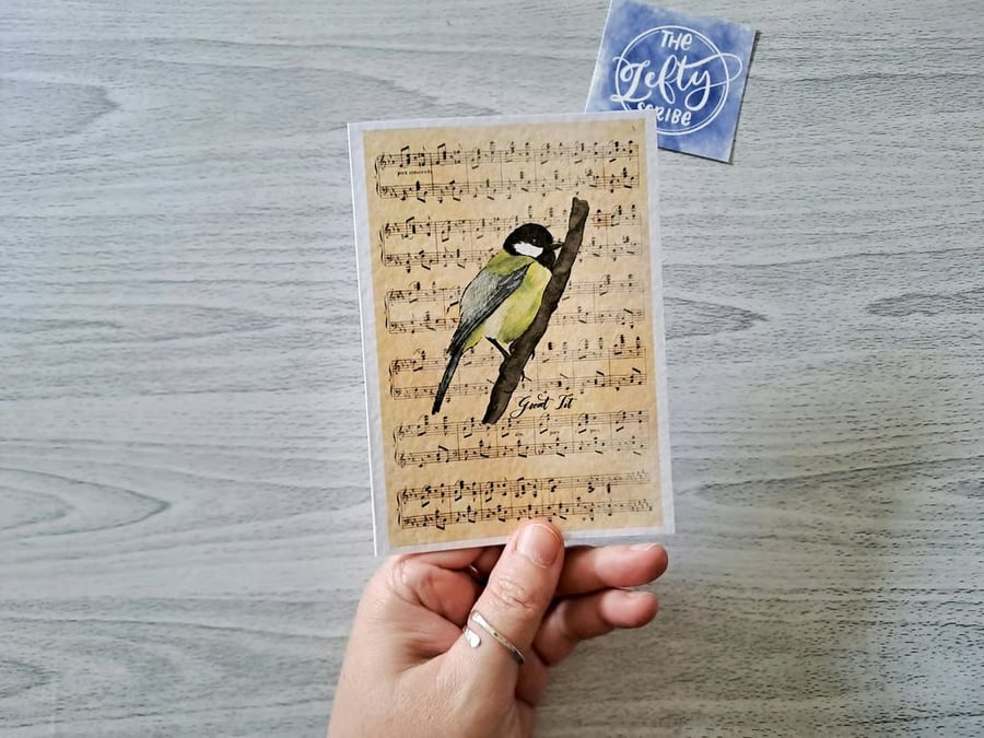 Great Tit Bird Greetings Card, Vintage Ephemera Note Card - Folksy
