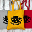 Black Cat Club Organic Cotton tote bag. Animal lover shopper. 