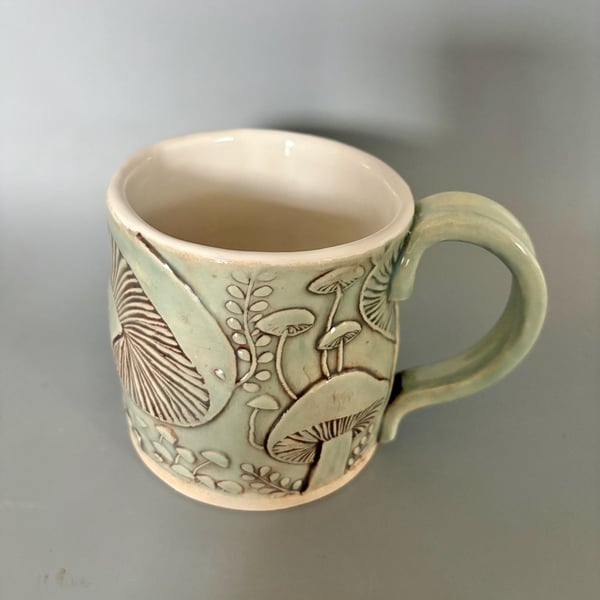 Handmade Ceramic Coffee Mug: Blue Mushroom fungi design