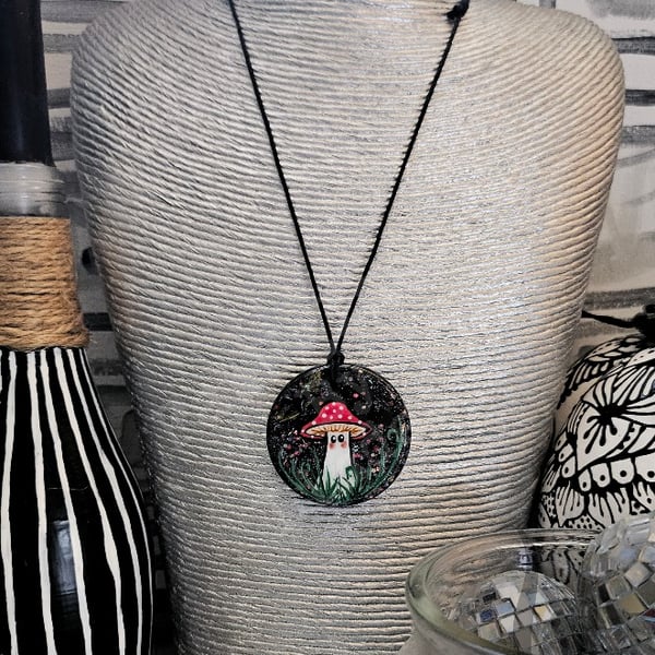 Handmade cute toadstool necklace- Hand painted resin pendant
