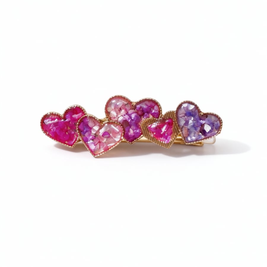 Handmade Pink & Purple Shell Resin Heart Hair Clip