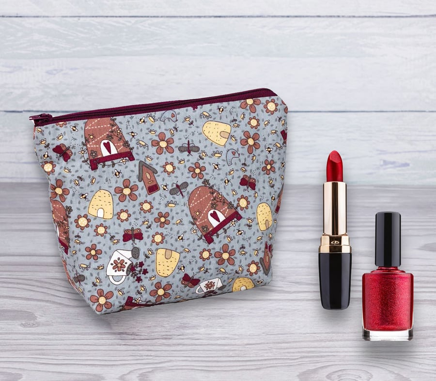 Cosmetic Bag, Make up Bag, Bee Hive Design Cosmetic Bag-Blue, Cosmetic Bag-143