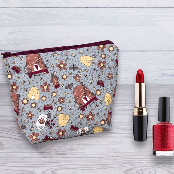 Cosmetic Bag, Make up Bag, Bee Hive Design Cosmetic Bag-Blue, Cosmetic Bag-143