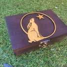 Handmade Moongazing Hare Jewellery Box with Mirror - Wooden Keepsake Box - Folk 