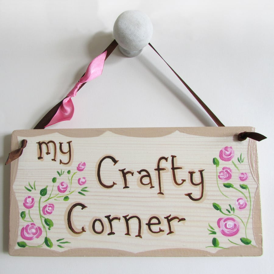 My Crafty Corner, Craft Room Plaque,Wood Handpainted Sign      