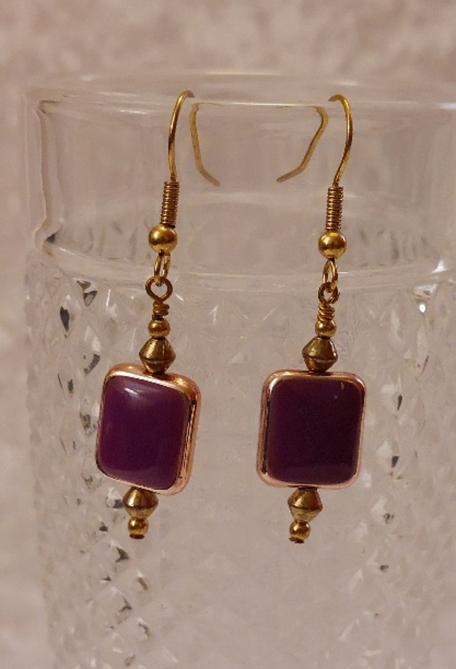 Pink and gold Square Cushion Drop Earrings