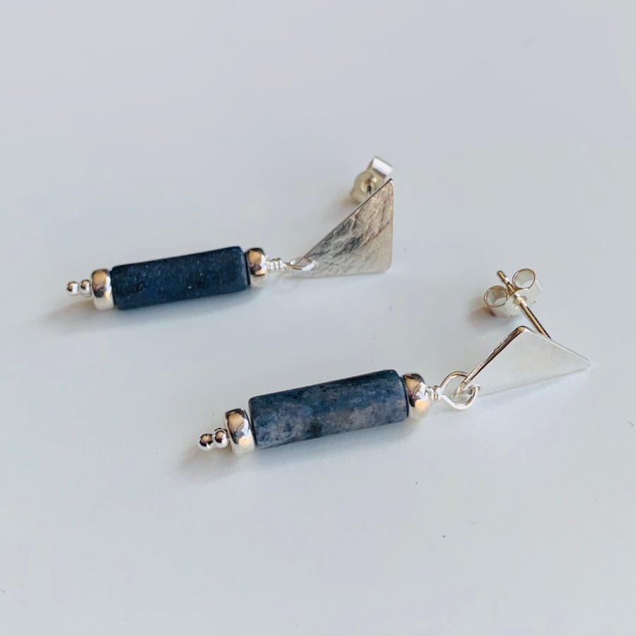 Silver Triangle and Dumortierite Earrings