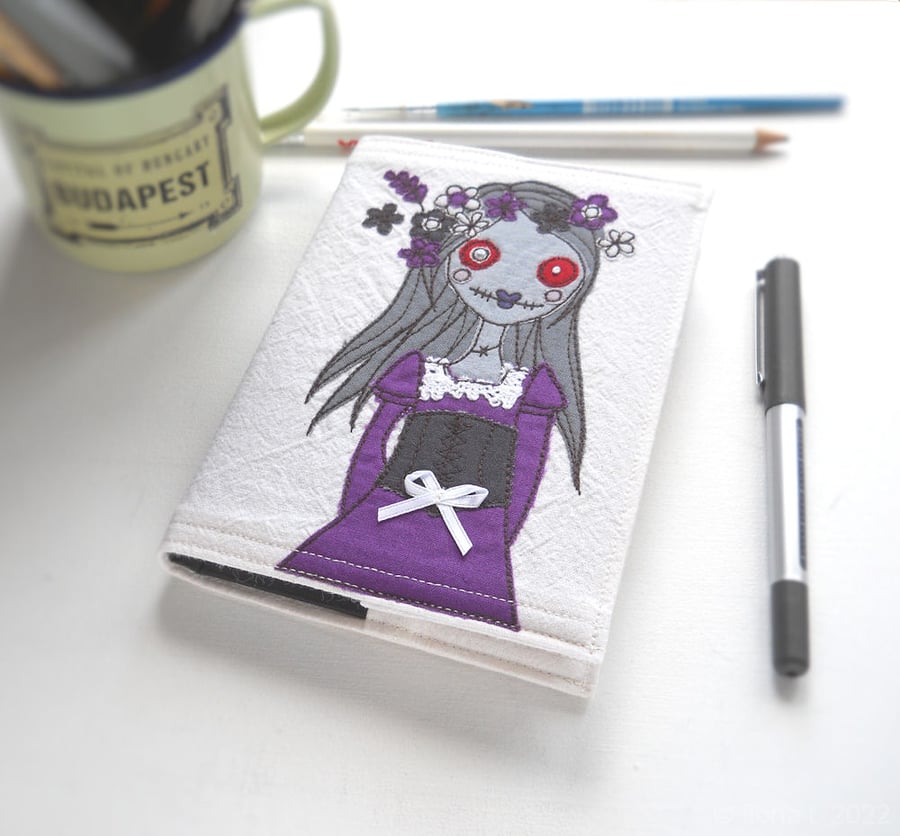 freemotion embroidered floral lady zombie A6 sketchbook notebook purple