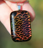 Red orange dichroic glass pendant, fused glass fish scale necklace SKU F49