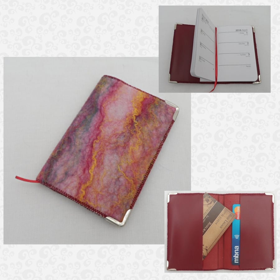 Combined Pocket Diary and Card Holder with nuno felted cover