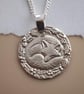 Fox Coin Necklace Deep Engraved Recycled Sterling Silver Winter Gift