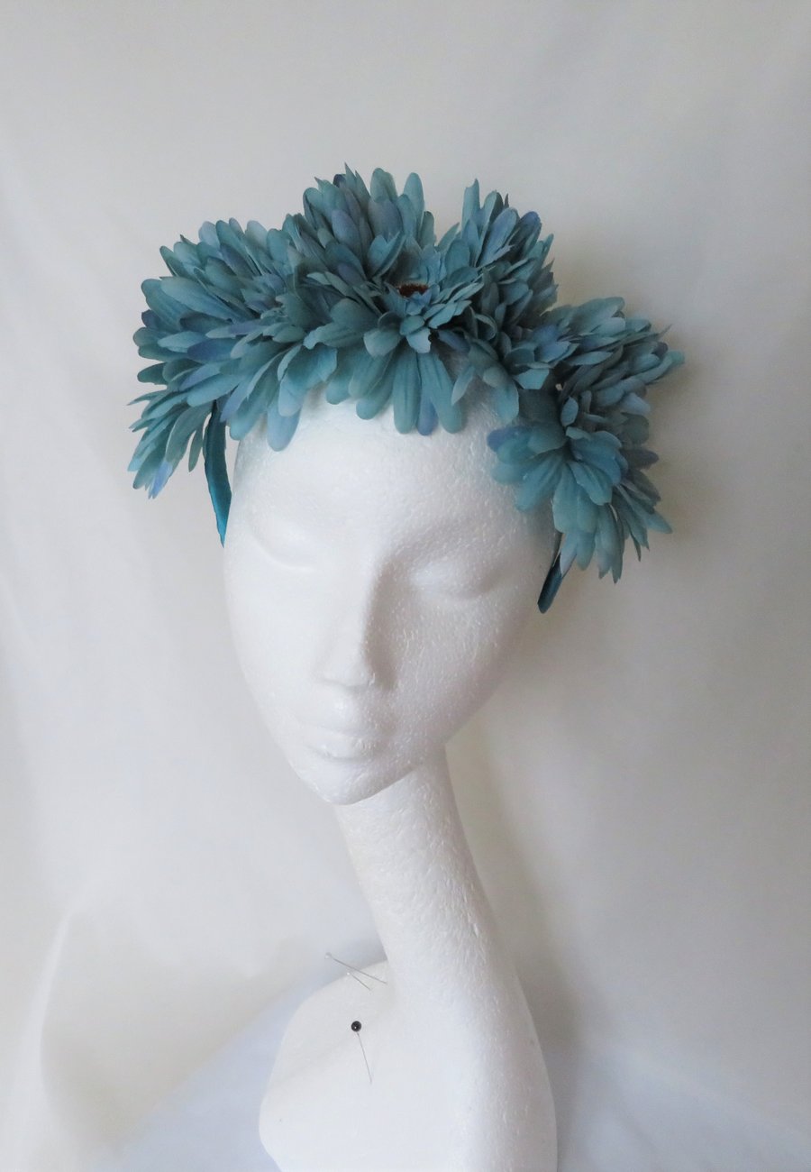 Light Teal Blue Daisy Flower Crown Retro Vintage Boho Floral Hair Headband