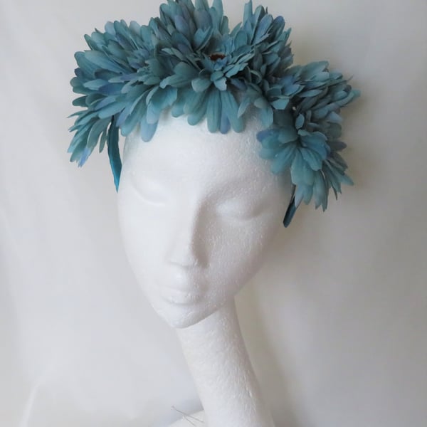 Light Teal Blue Daisy Flower Crown Retro Vintage Boho Floral Hair Headband