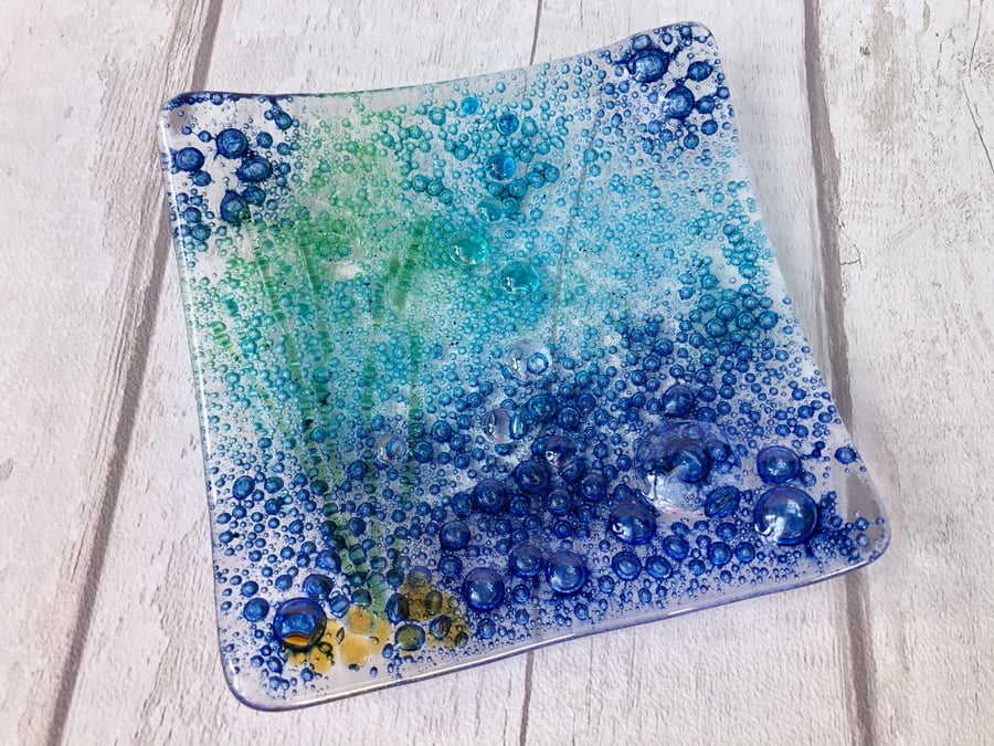 Blue Fused glass dish