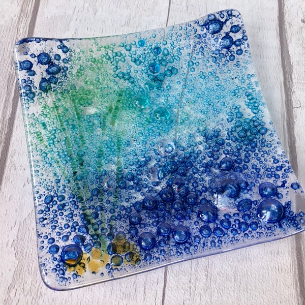 Blue Fused glass dish
