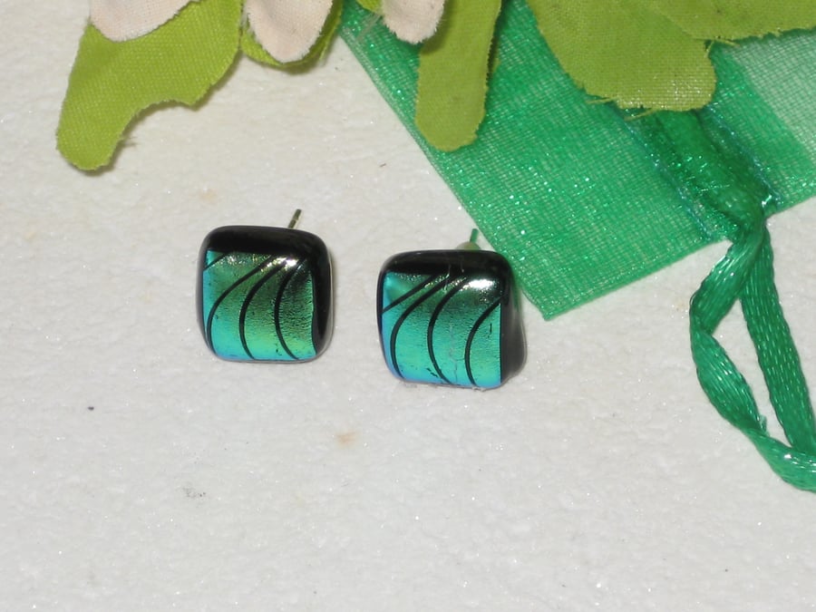 Fused dichroic glass stud earrings
