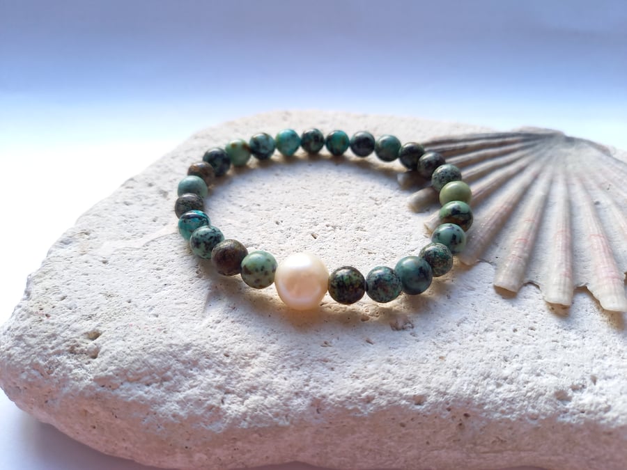 African Turquoise 6mm Stretchy Beaded Bracelet