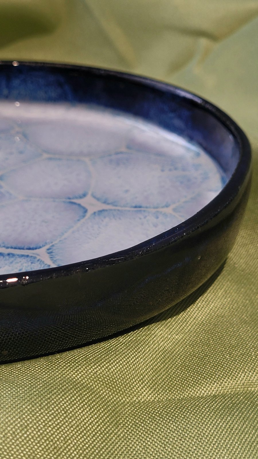 Medium patterned blue ceramic plate handmade pottery