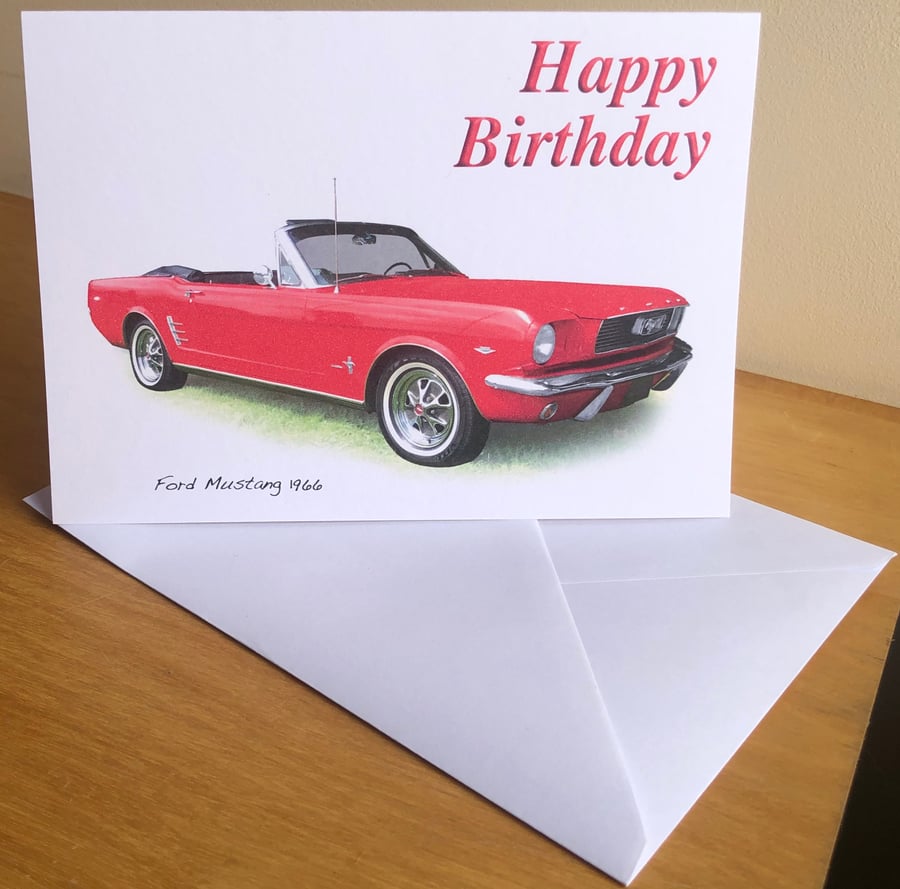 Ford Mustang Convertible 1966 - Birthday, Anniversary, Retirement or Plain Card