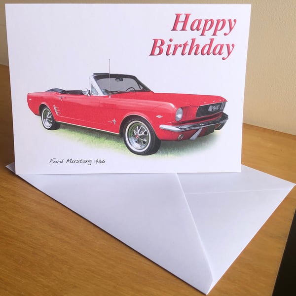 Ford Mustang Convertible 1966 - Birthday, Anniversary, Retirement or Plain Card