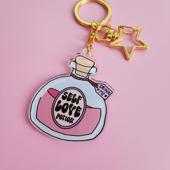 Self Love Potion Acrylic Keyring Mental Health keychain Bag Charm Small Self Lov