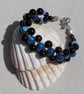 Black Onyx & Blue Jade Gemstone Woven Beaded Bracelet "Neptune"