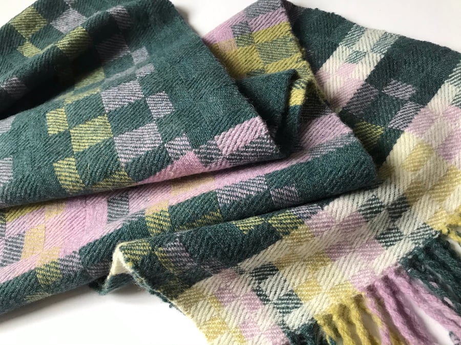 AGNESS No.1 - Contemporary Handwoven Lambswool Scarf - Teal Lilac Green